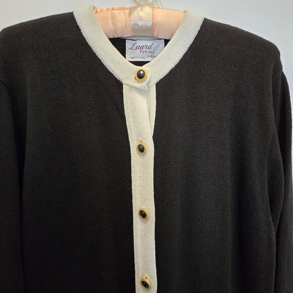 Laura By Alyzia Petites Black & Cream Button-Front Cardigan Dress With Pockets - Picture 5 of 11